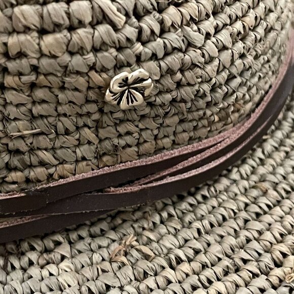 NWT Revolve Florabella Woven Wide Brim Sunhat Taupe Floral Trim Adjustable OS main image 5
